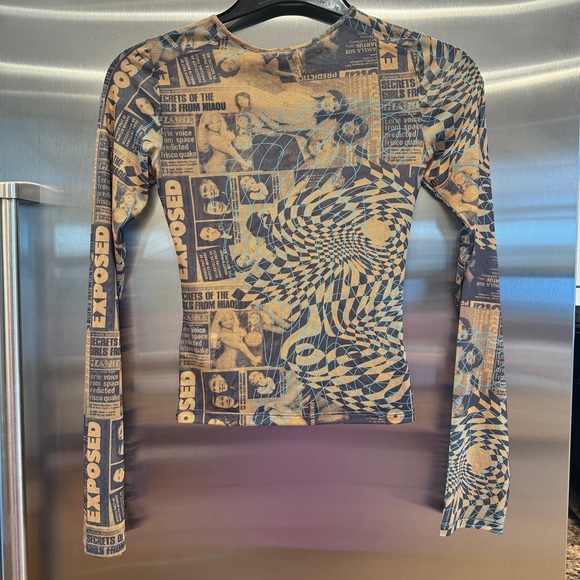 NWT Miaou Long Sleeve Tee Shirt in Mesh Wanted Print - Picture 15 of 16